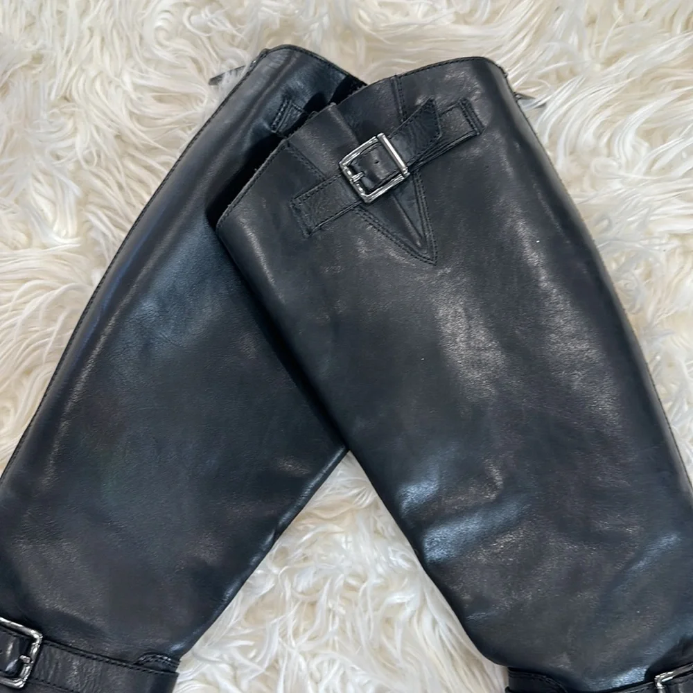 Sam Edelman Painter Tall Riding Boot Leather Distress Brown Back Zip Round 6.5M - Picture 3 of 11